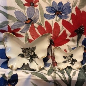 Two Lefton China Butterfly Dish/Trinket/Tea Bag Holder Hand Painted Numbered